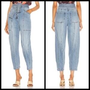 ULLA JOHNSON Otto Bowed Barrel Leg Jean Tie Front Button Fly High Rise 0 NEW